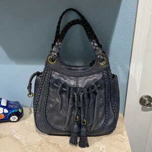 GREAT USED CONDITION LOCKHEART BRAIDY BUNCH NAVY SATCHEL/HOBO HANDBAG